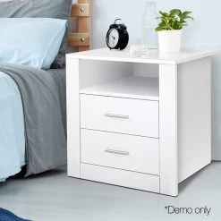 Artiss Anti-Scratch Bedside Table 2 Drawers – White -Furniture Shop furni side shelf wh 08