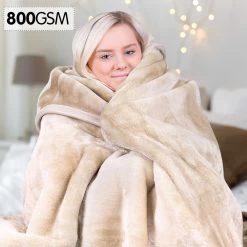 800GSM Heavy Double-Sided Faux Mink Blanket – Beige