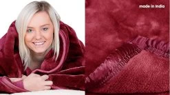 600GSM Large Double-Sided Faux Mink Blanket – Wine Red -Furniture Shop mink mult wrd