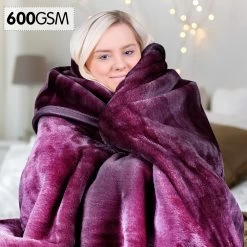 600GSM Large Double-Sided Faux Mink Blanket – Purple