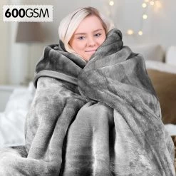 600GSM Double-Sided Queen Size Faux Mink Blanket – Pewter Silver