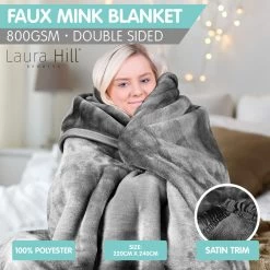 800GSM Heavy Double-Sided Faux Mink Blanket – Silver -Furniture Shop mnkhv sl g1