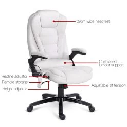 8 Point PU Leather Reclining Massage Chair – White -Furniture Shop moc 09m wh 02