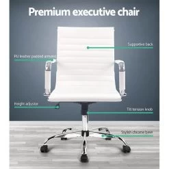 Eames Replica Office Chair Executive Mid Back Seating PU Leather White -Furniture Shop ochair h 8147 wh 02