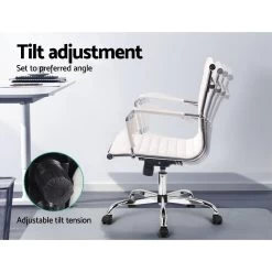 Eames Replica Office Chair Executive Mid Back Seating PU Leather White -Furniture Shop ochair h 8147 wh 04