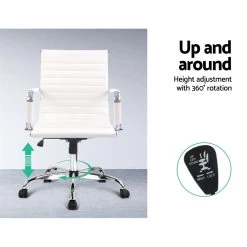 Eames Replica Office Chair Executive Mid Back Seating PU Leather White -Furniture Shop ochair h 8147 wh 05