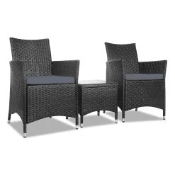 Gardeon 3 Piece Wicker Outdoor Furniture Set – Black