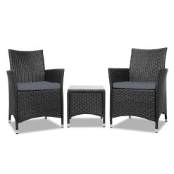 Gardeon 3 Piece Wicker Outdoor Furniture Set – Black -Furniture Shop odf bistro rattan bk 02