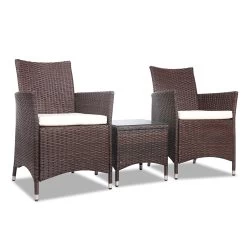 Gardeon 3 Piece Wicker Outdoor Furniture Set – Brown