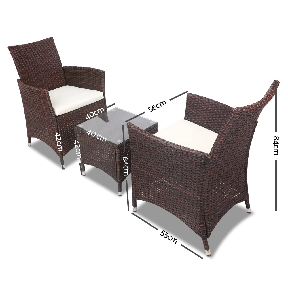 Gardeon 3 Piece Wicker Outdoor Furniture Set – Brown 4 Gardeon 3 Piece Wicker Outdoor Furniture Set – Brown - Image 2