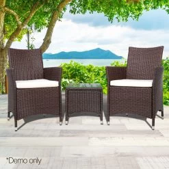 Gardeon 3 Piece Wicker Outdoor Furniture Set – Brown 17 Gardeon 3 Piece Wicker Outdoor Furniture Set – Brown -Furniture Shop odf bistro rattan br 07