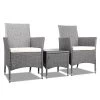 3 Piece Wicker Outdoor Chair Side Table Furniture Set – Grey