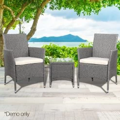 3 Piece Wicker Outdoor Chair Side Table Furniture Set – Grey -Furniture Shop odf bistro rattan ge 07 1