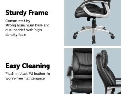 PU Leather Office Chair Executive Padded Black -Furniture Shop v63 774975 3